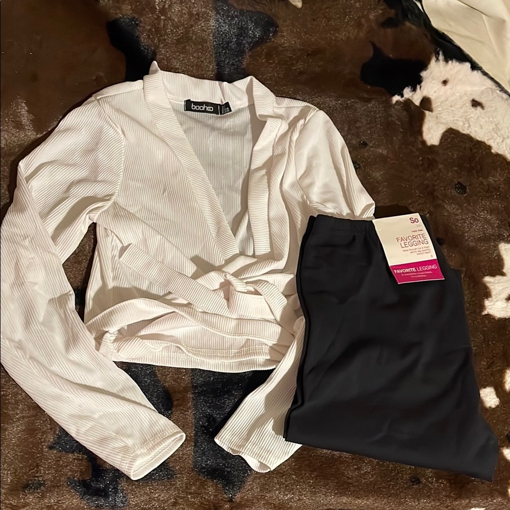 Bundle of Black Women's Leggings & White Cross Front Top!